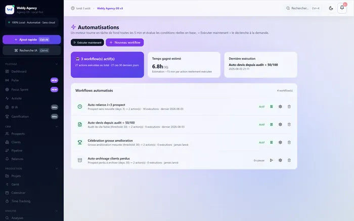Écran de configuration des automatisations.