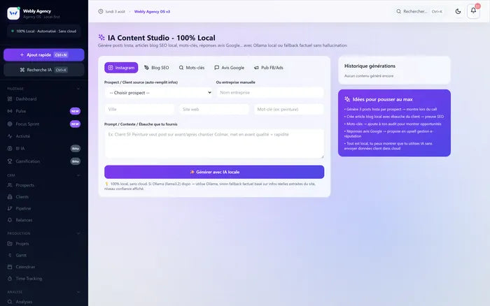 Studio de contenu générant des textes marketing.