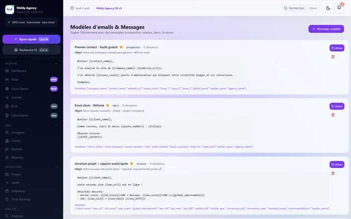 Bibliothèque de modèles d'e-mails.