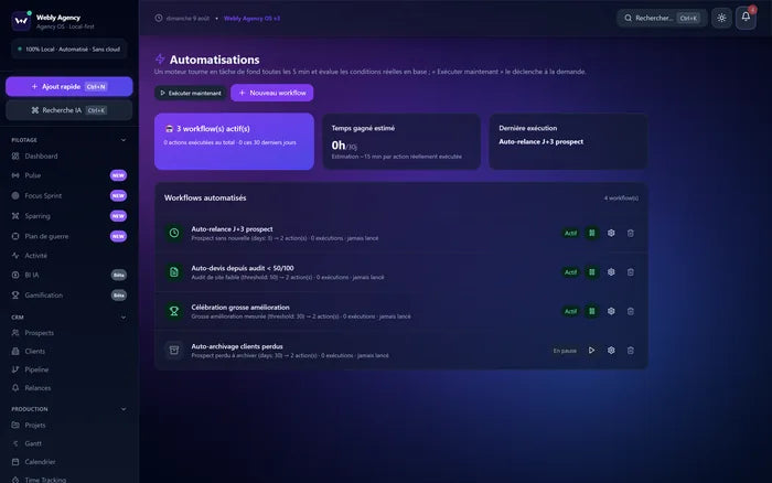 Écran de configuration des automatisations.