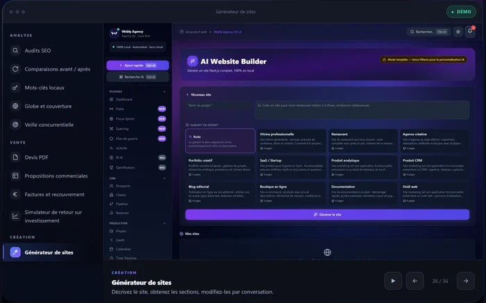 Générateur de sites web avec ses gabarits de départ